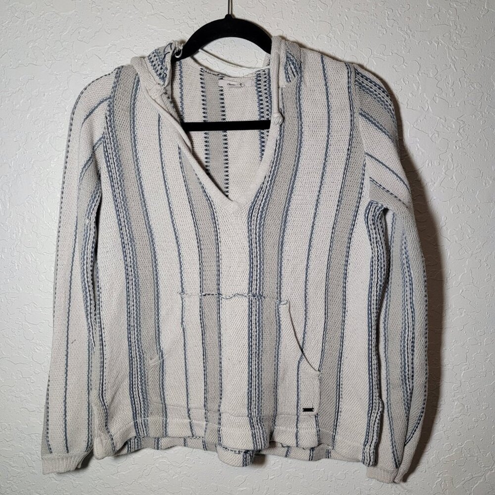 Y2k O'neill Women's Small Cream Blue Gray Baja Knit Hooded Sweatshirt Ladies